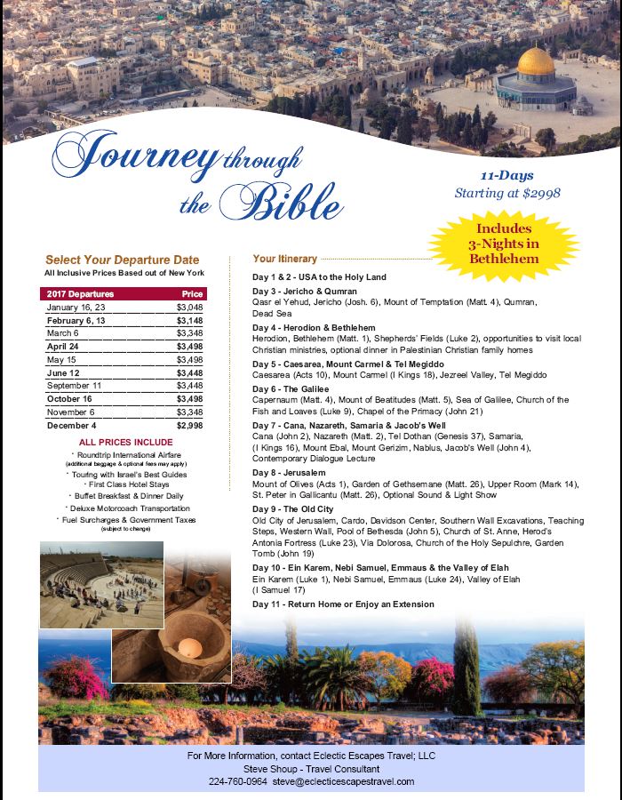 Journey through the Bible Tour Eclectic Escapes Travel, LLC